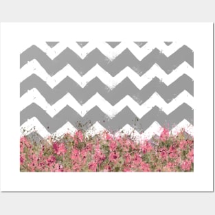 Shabby Chevron Stripes in Gray & White Posters and Art